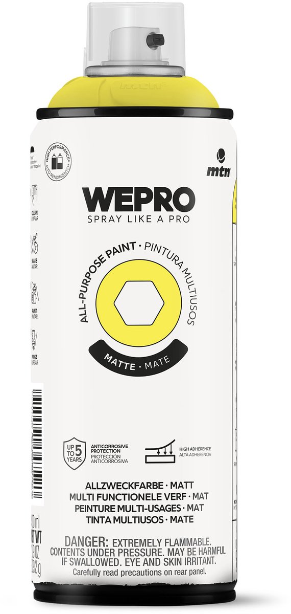 Spuitbus Fluor Geel Mat MTN WEPRO ALL-PURPOSE PAINT 400ML