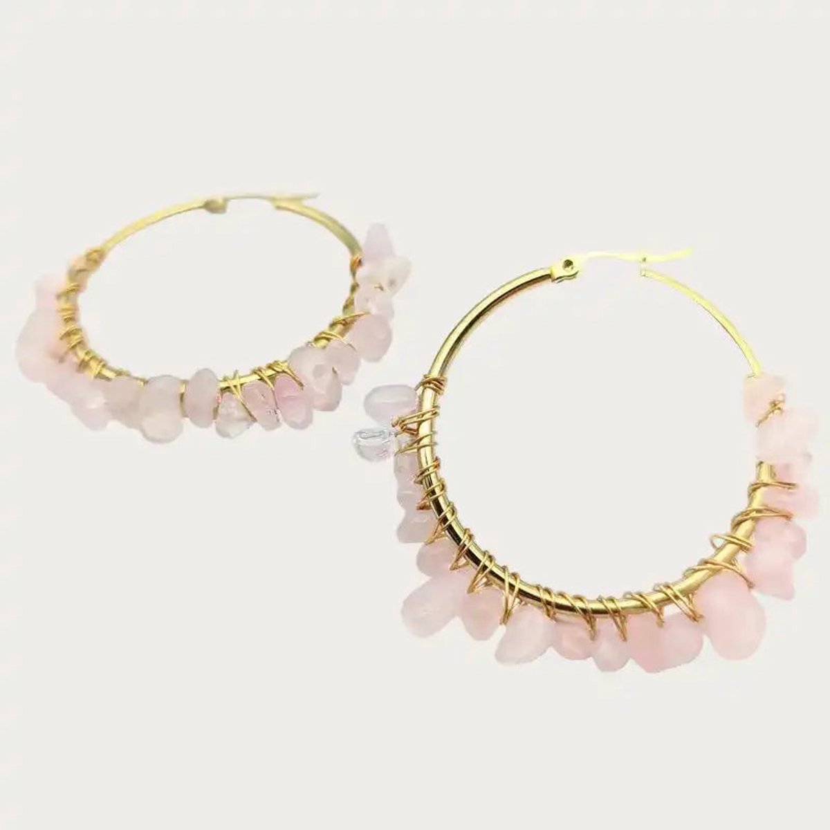 Pink Crystal - Natuursteen - Oorbellen - Stainless Steel