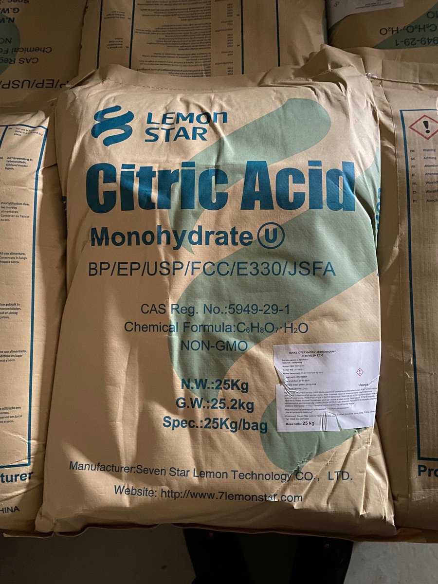Citroenzuur (monohydraat; levensmiddelkwaliteit E330) - 25 kg