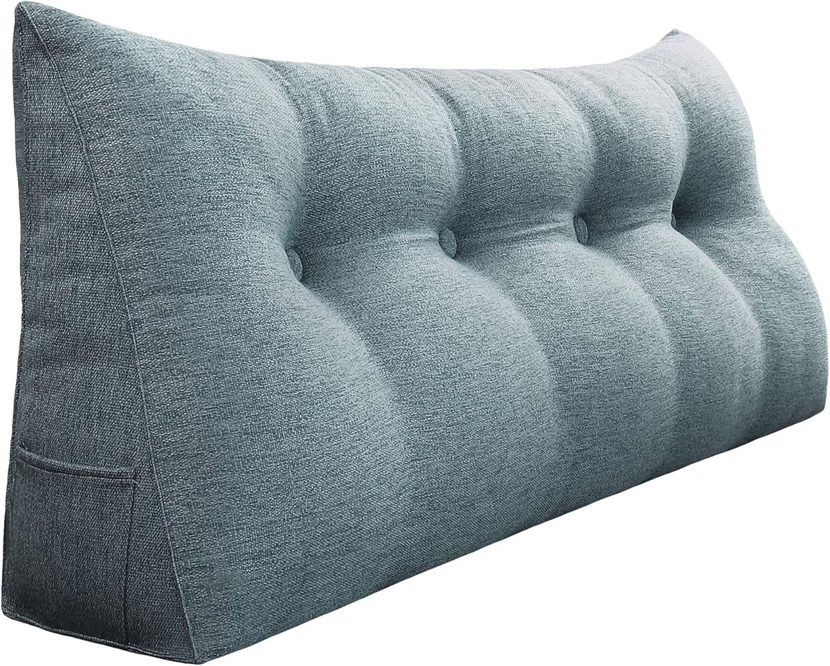 Groot Driehoekig Wigkussen voor Rugsteun en Lezen - Gestoffeerd Hoofdeinde Alternatief - 140cm Grijs Linnen