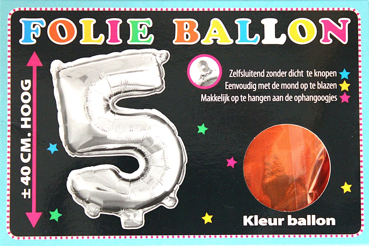 Folieballon - 5 - Cijfer Brons - 40cm - Folie - Ballon - Zelfsluitend - Eenvoudig Met Mond Opblazen - Ophangoogjes - Touche Cards