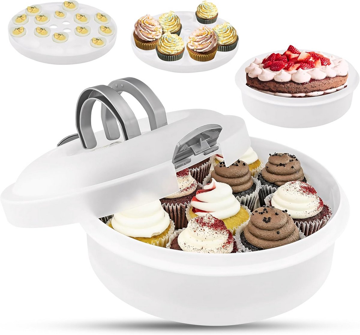 3-in-1 Taartbewaarbak met Deksel voor Taart, Cupcakes en Eieren - Universele Bewaartoren