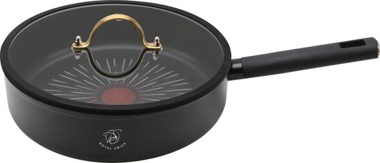 Royal Swiss Hapjespan – Koekenpan Inductie 24 cm – Marmeren Coating – Inclusief Siliconen Deksel