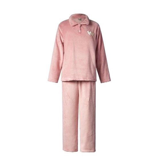 Lunatex - warm dames huispak 124266 - zacht loungepak - coral fleece - oud roze - maat XXL