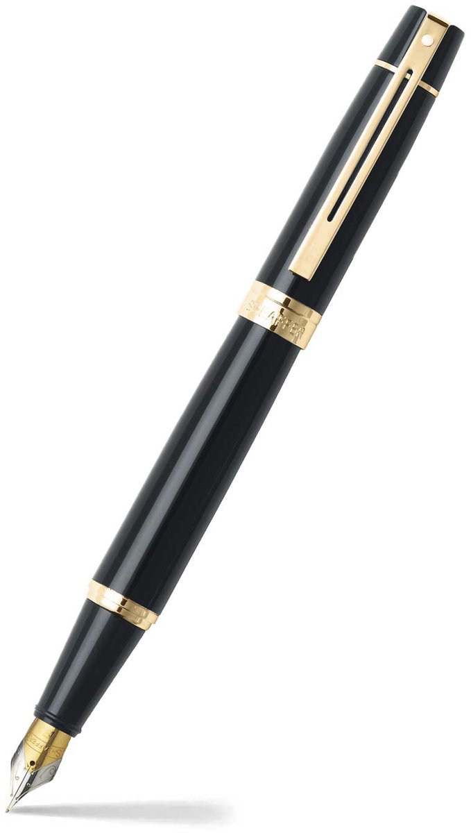 Sheaffer vulpen - 300 e9325 - f - glossy black gold tone afbeelding