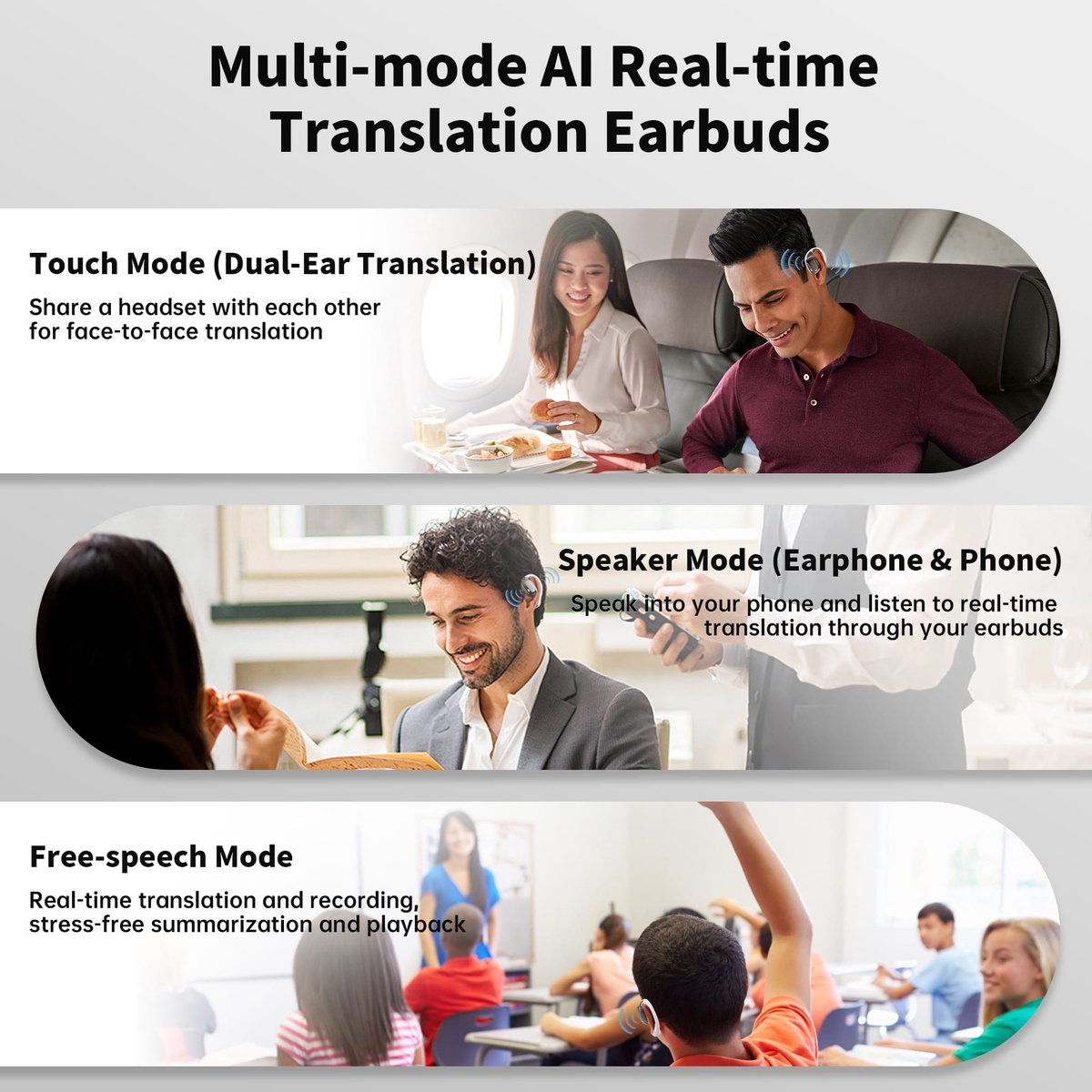 AI-oortjes Draadloze Vertaalapparaat met Realtime Vertaling - afbeelding 3