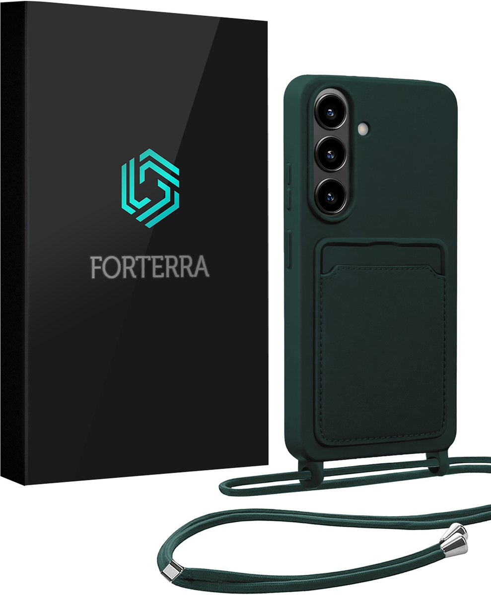 Hoesje Geschikt voor Samsung S26 Case Siliconen Hoes Met Koord - Hoes Geschikt voor Samsung Galaxy S26 Met Telefoonkoord Hoesje Backcover - Donkergroen