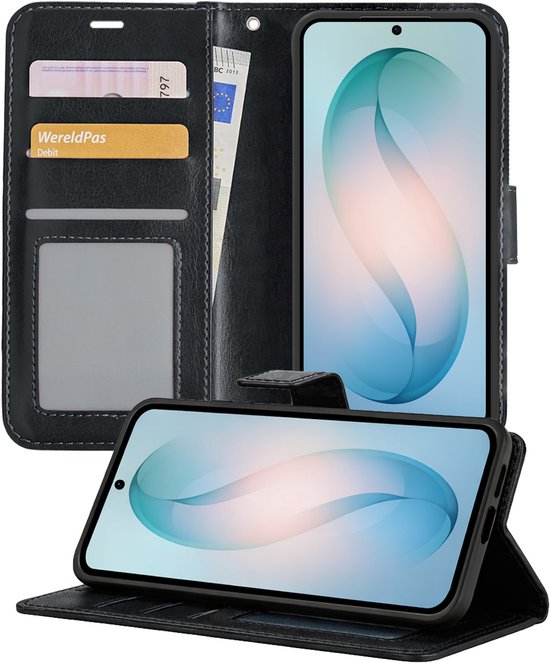 Étui - Adapté au Samsung Galaxy S26 - Luxe Bookcase - Walletcase Hoes - Portefeuille - Cover - Coque de téléphone - Zwart
