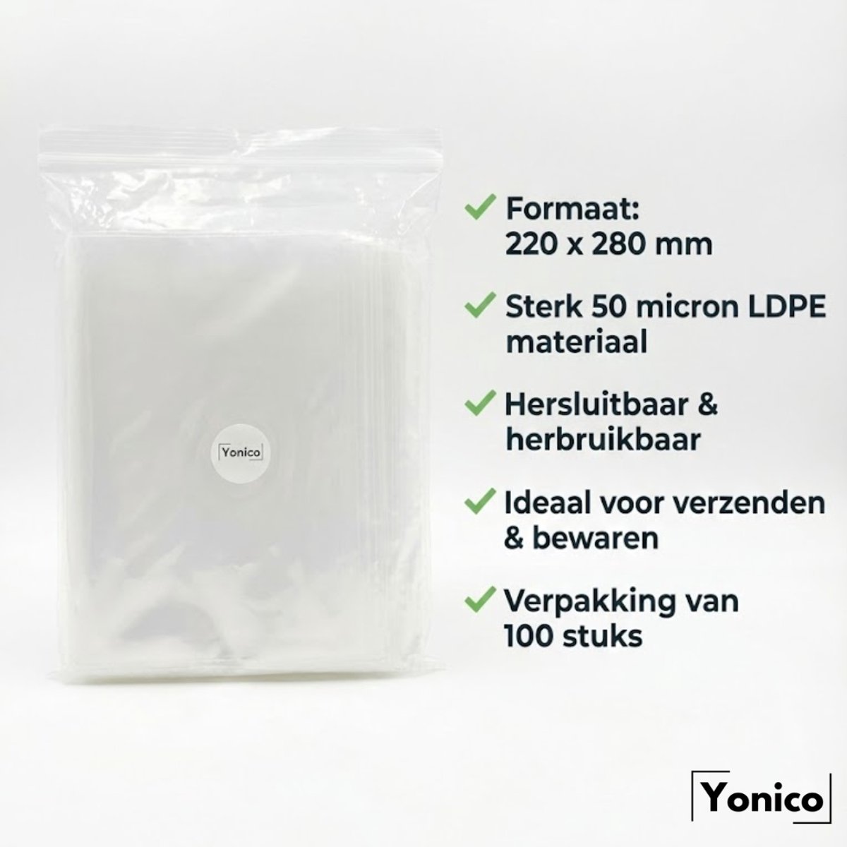 Yonico – Gripzakken – Hersluitbaar – 220 x 280 mm – 100 Stuks