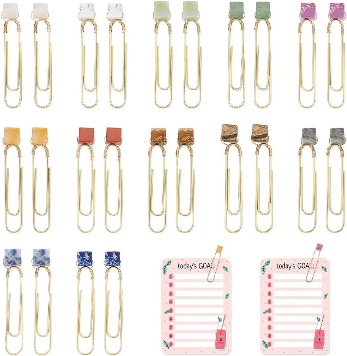 24 stuks minimalistische handgemaakte paperclips van natuursteen - plannerclip - boekenlegger - metalen boekenhanger - paperclips voor huwelijksuitnodigingen - geschenken voor leraren en scholieren