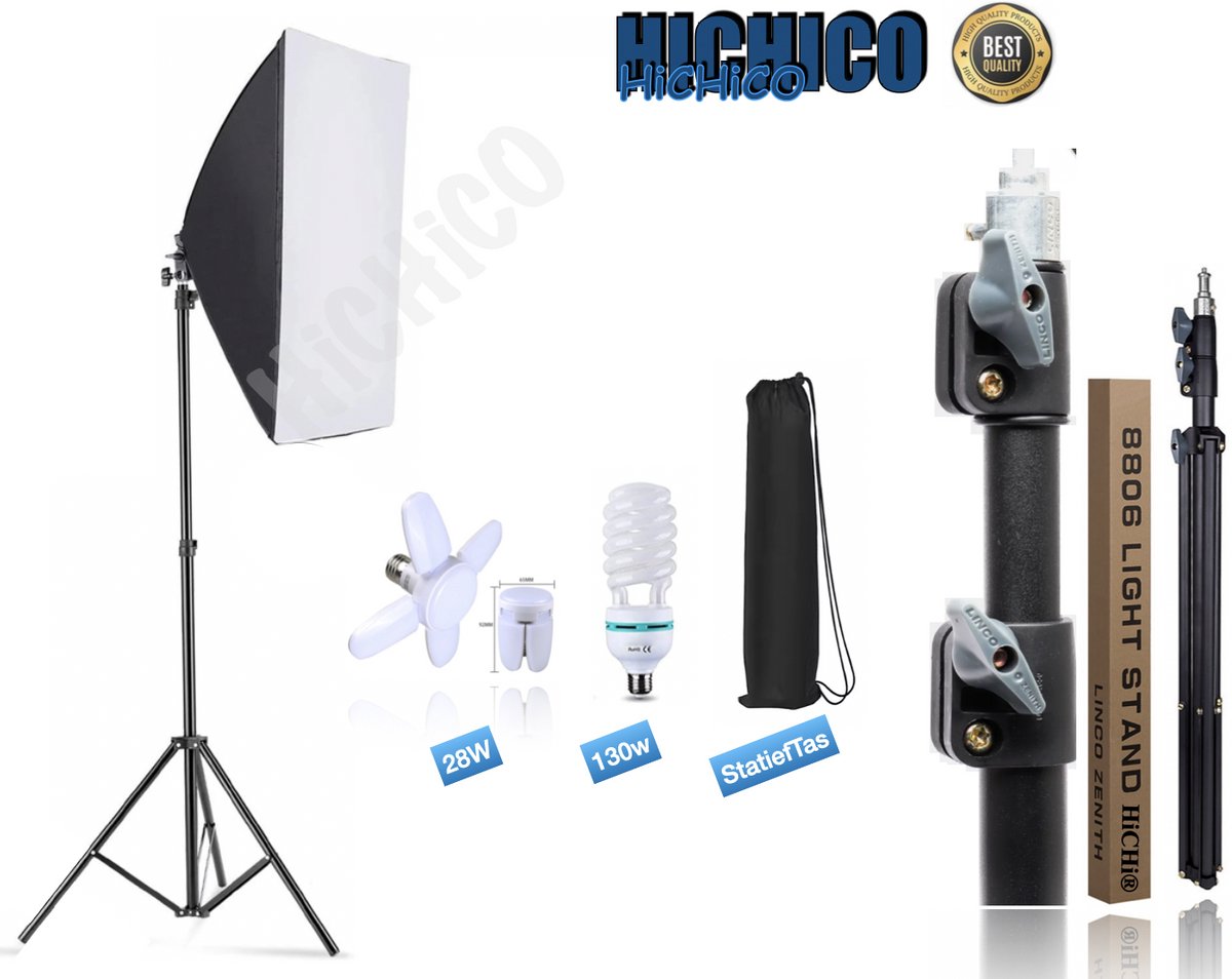 HiCHiCO® Softbox Studiolamp – Studioflitser continu fotostudio-apparatuur - Softboxen Fotografie Foto Studio Verlichting Kit – Fotolamp - Fotografie - Softbox