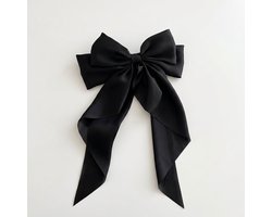 Zwart strik haar accessoire – grote lange lint haarstrik voor dames – satijn look haarstrik voor elegante en feestelijke kapsels – 1 stuk