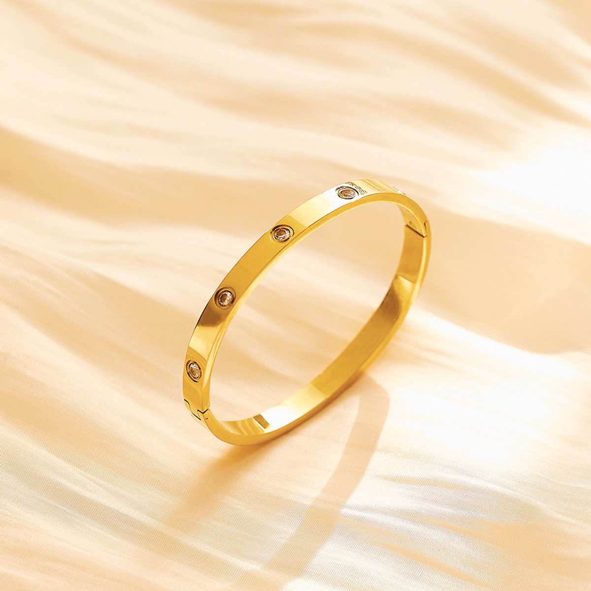 Glintweave – Roestvrijstalen Armband met Zirkonia – 18K Verguld – Dames – Goud