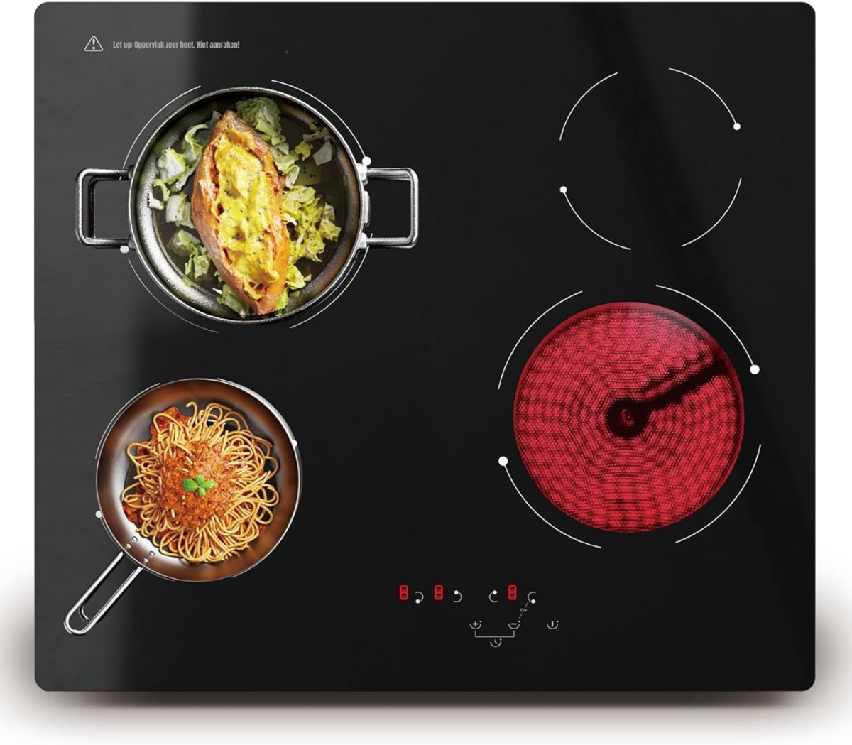 Aura® Elektrische Kookplaat 4 Pits - Elektrische Fornuis - Elektrische Kookplaat Vrijstaand - 4 Kookzones - Kinderslot -Zwart 52cm x 59cm x 6cm
