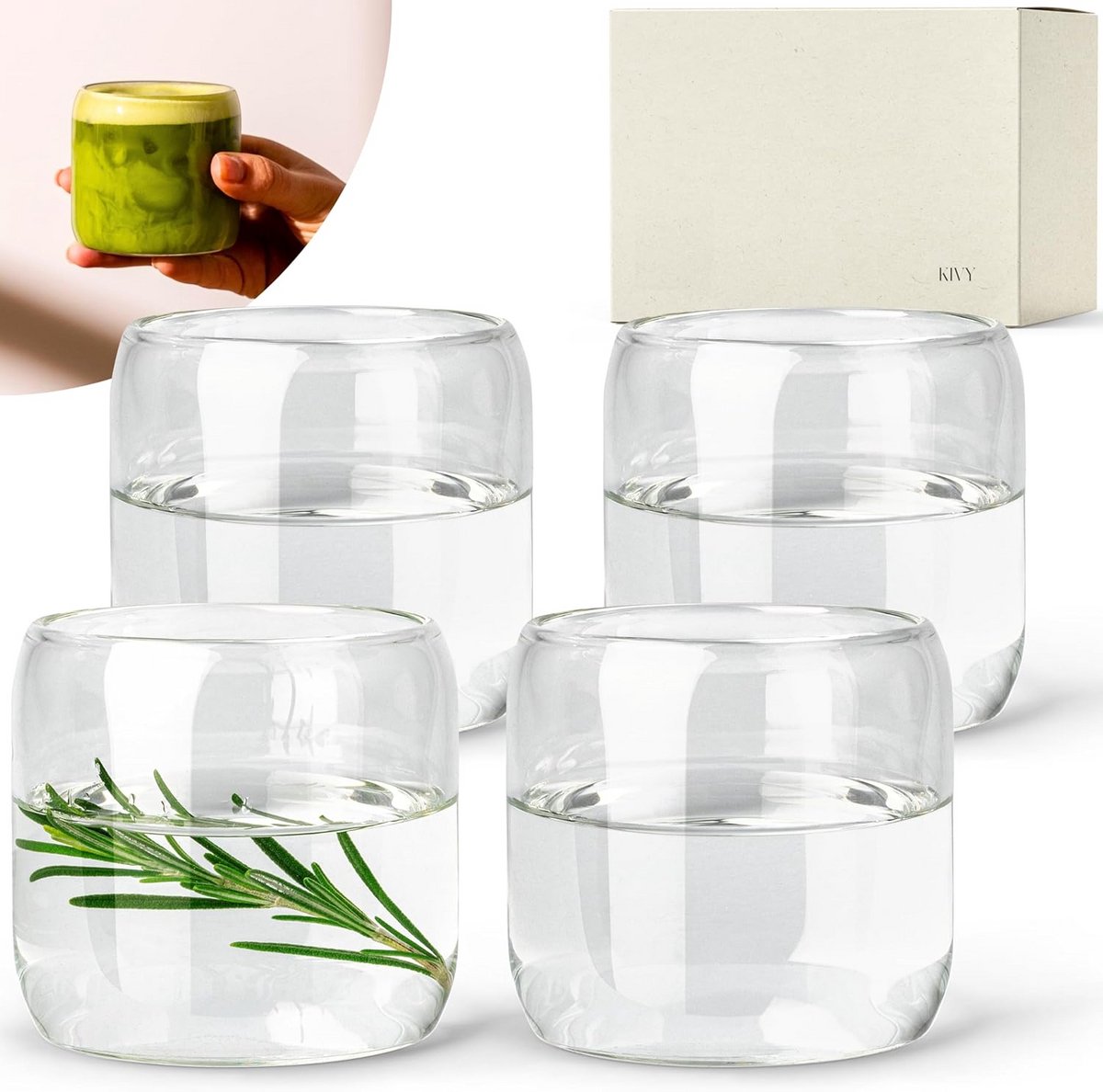 Set van 4 Borosilicaat Glazen (240 ml) - Ideaal voor Matcha, Iced Coffee en Water