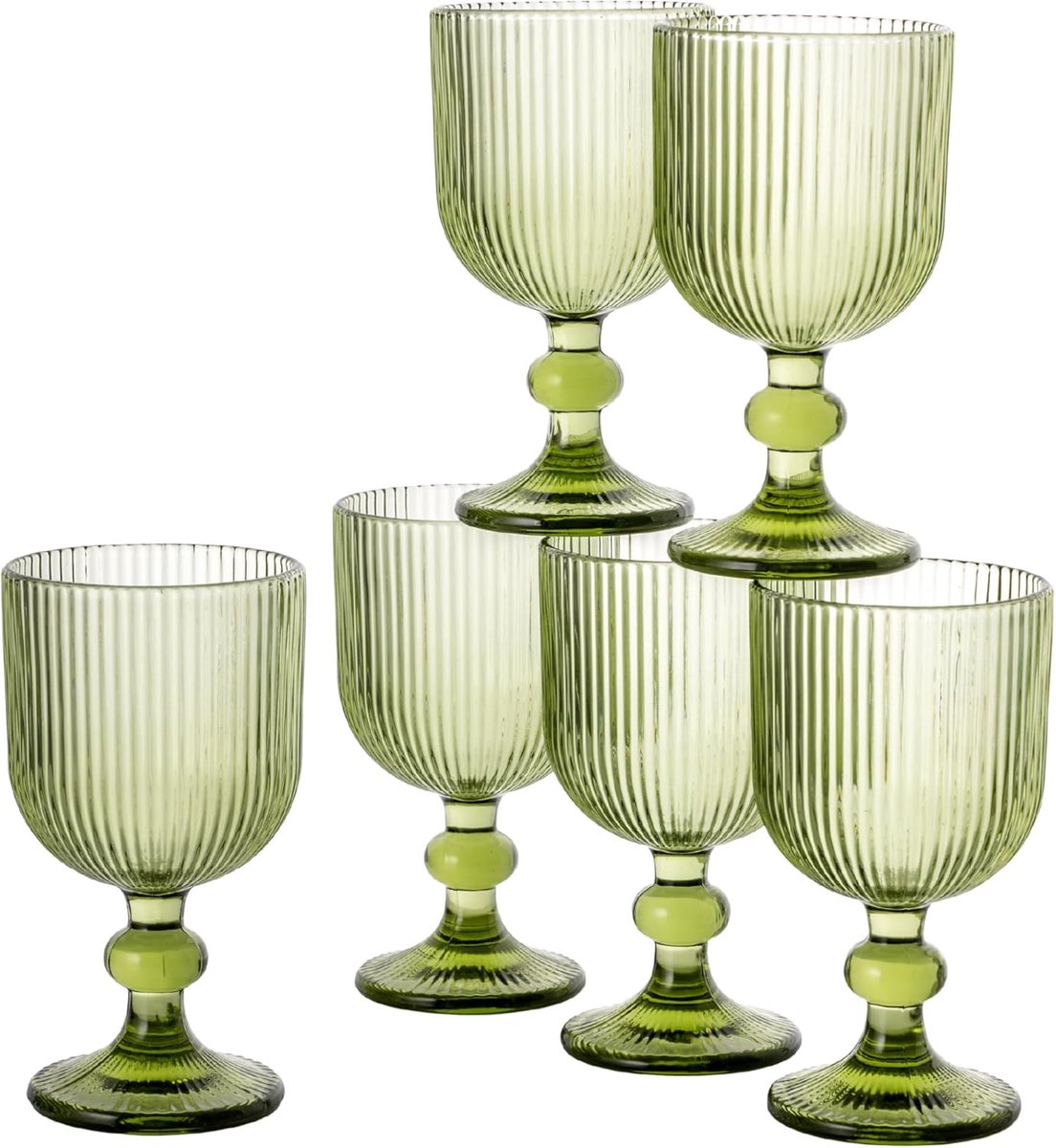 Set van 6 Gekleurde Drinkglazen met Reliëf Strepen - 20 cl - Vaatwasmachinebestendig
