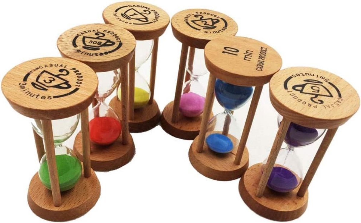 6 Stuks Zandlopers Set: 30 Sec tot 10 Min Voor Tellen, Spelletjes en Tandenpoetsen