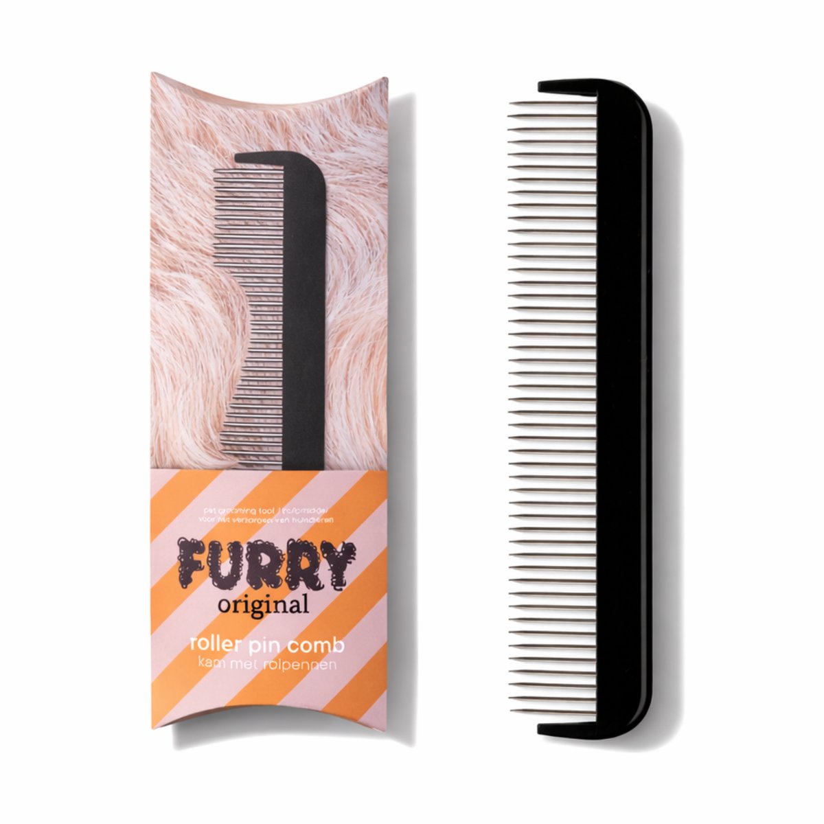 Furry Original® Kam met Rolpennen - Honden & Katten - voor Klitten, Los Haar en Vuil - Langharig en Kortharig - Hondenhaar, Kattenhaar en Dierenhaar Verwijderaar - Verzorging - Hond & Kat - RVS