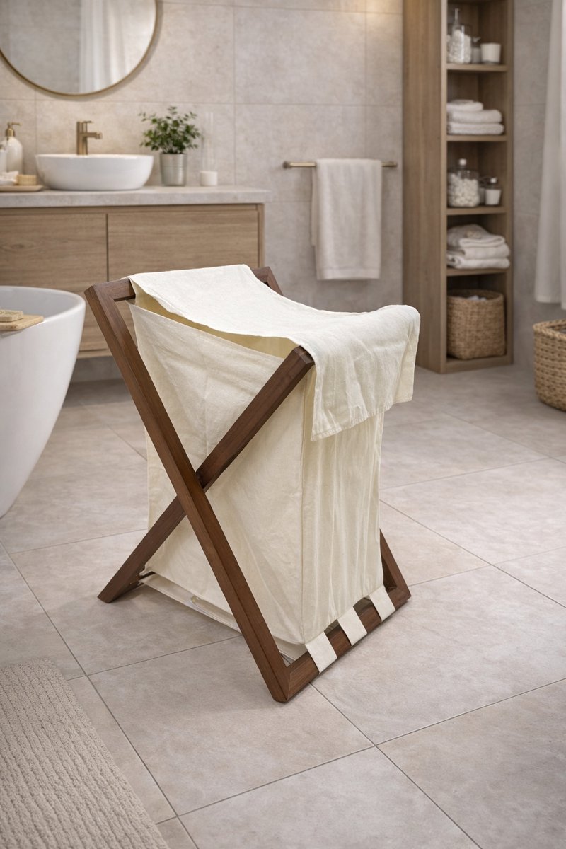 Clarysse - Laundry Basket - Wood/Cotton - 44x71x38cm (LxHxW)