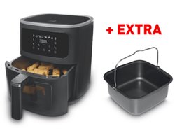 FRITEL Airfryer SnackTastic® 7720 – Heteluchtfriteuse 8L Incl. Extra Cakevorm - Airfryer XXL – 1700W – Voor 1-8 Personen – Touchscreen – Airfryer met Kijkvenster & Verlichting – 8 Programma’s – PFAS-vrij – Zwart – Met Bakvorm voor Cake