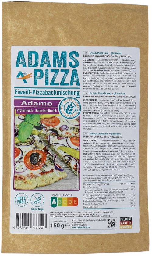 Adams Pizzabodem Adamo - glutenvrij, eiwitrijk, keto friendly - 150 gr