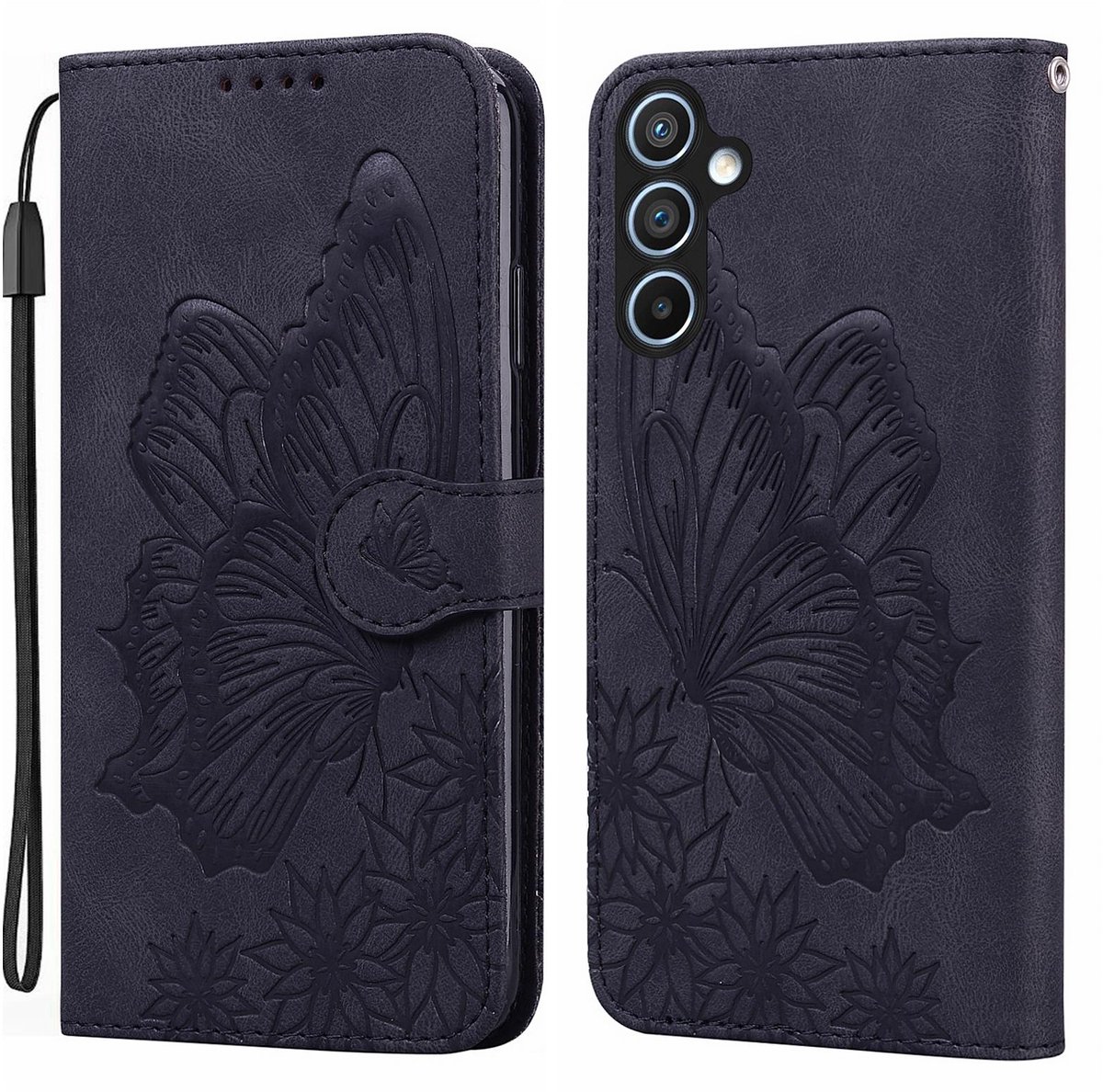 BoekCover Etui Hoes geschikt voor Samsung Galaxy S26 - Zwart - Vlinder - Reliëf