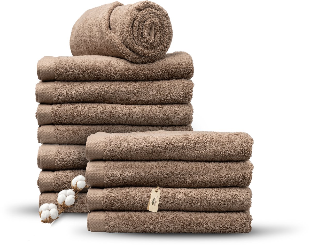 Miss Towels 70x140 Badlakens Set 12 st. - 5 sterren Hotelkwaliteit - Badtextiel - Luxe Badhanddoeken - Zachte Badlakens - Kastanje Bruin - Made in Portugal