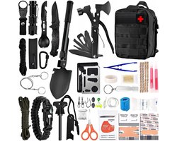 XXL Survival Kit 92-in-1 – Noodpakket Outdoor & Camping – Bushcraft Set met EHBO Kit, Multitool, Bijl, Zaklamp, Paracord – Inclusief Tactische Opbergtas
