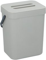 Gft afvalbakje voor aanrecht of aan keuken kastje - 5L - grijs - afsluitbaar - 24 x 19 x 14 cm - compostbakje