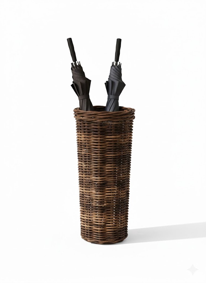 Rotan Paraplumand Antiek - Ronde Paraplubak - 30xH70 cm - Plantenmand - Rotan plantenbak