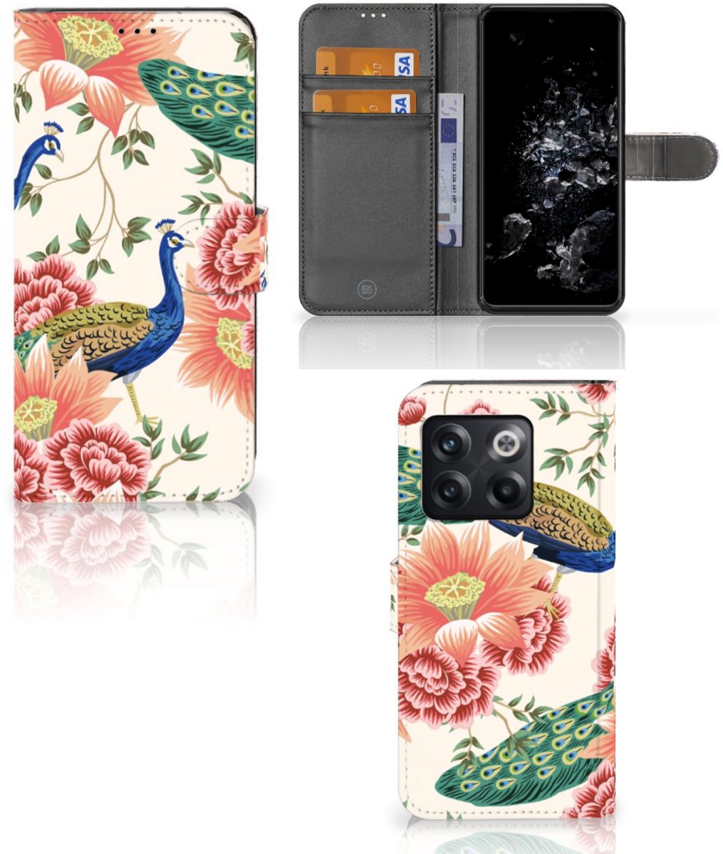 Telefoonhoesje met Pasjes voor OnePlus 10T Pink Peacock