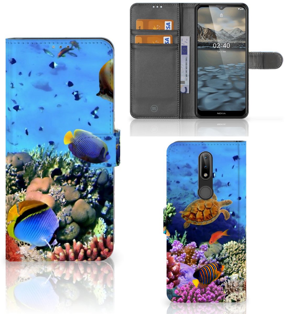 Boekhoesje voor Nokia 2.4 Telefoonhoesje met Pasjes Vissen
