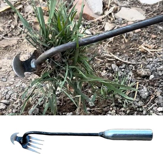 Handmatige Tuinwieder met Metalen Handvat - 4-Tanden Graswieder en Wortelverwijderaar — afbeelding 3