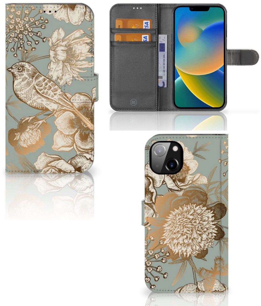 Hoesje voor iPhone 14 Plus Vintage Bird Flowers