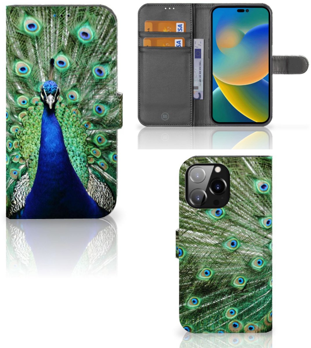 iPhone 14 Pro Max Telefoonhoesje met Pasjes Pauw