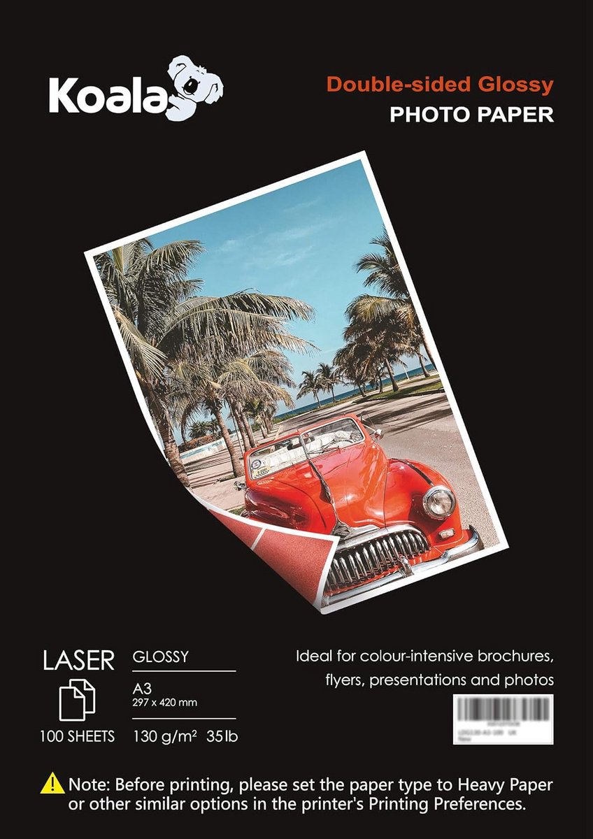 Dubbelzijdig Glanzend Laserfotopapier A3 - 130 g/m², 100 Vellen voor Laserprinters