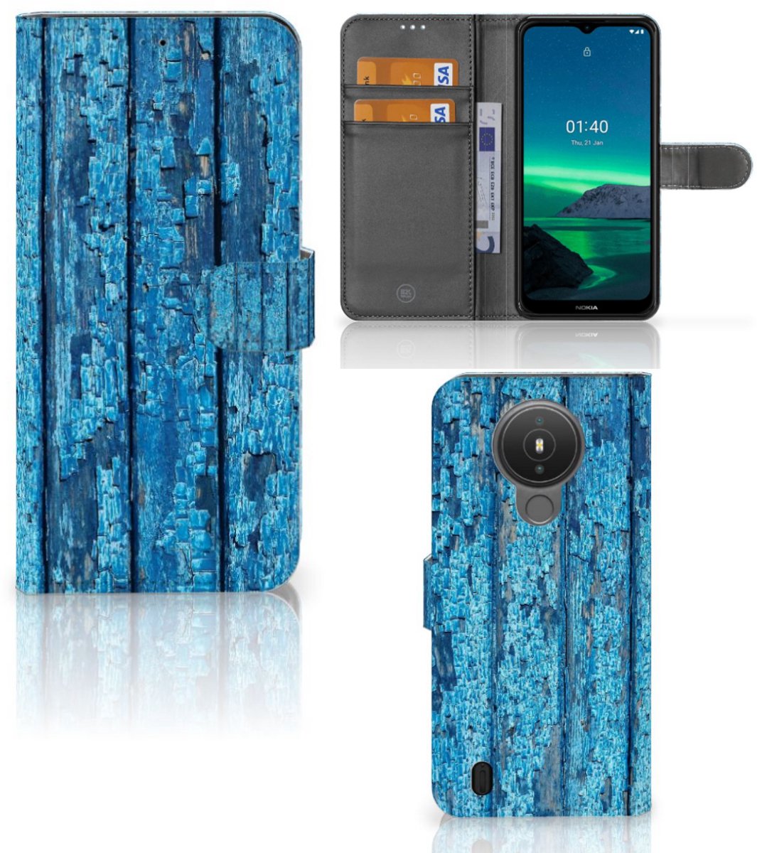 Nokia 1.4 Book Style Case Wood Blue