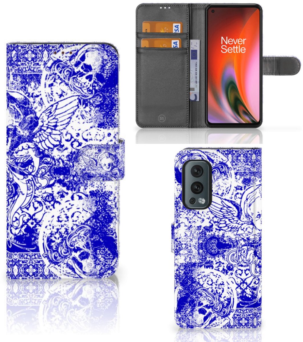 Telefoonhoesje met Naam OnePlus Nord 2 5G Angel Skull Blauw