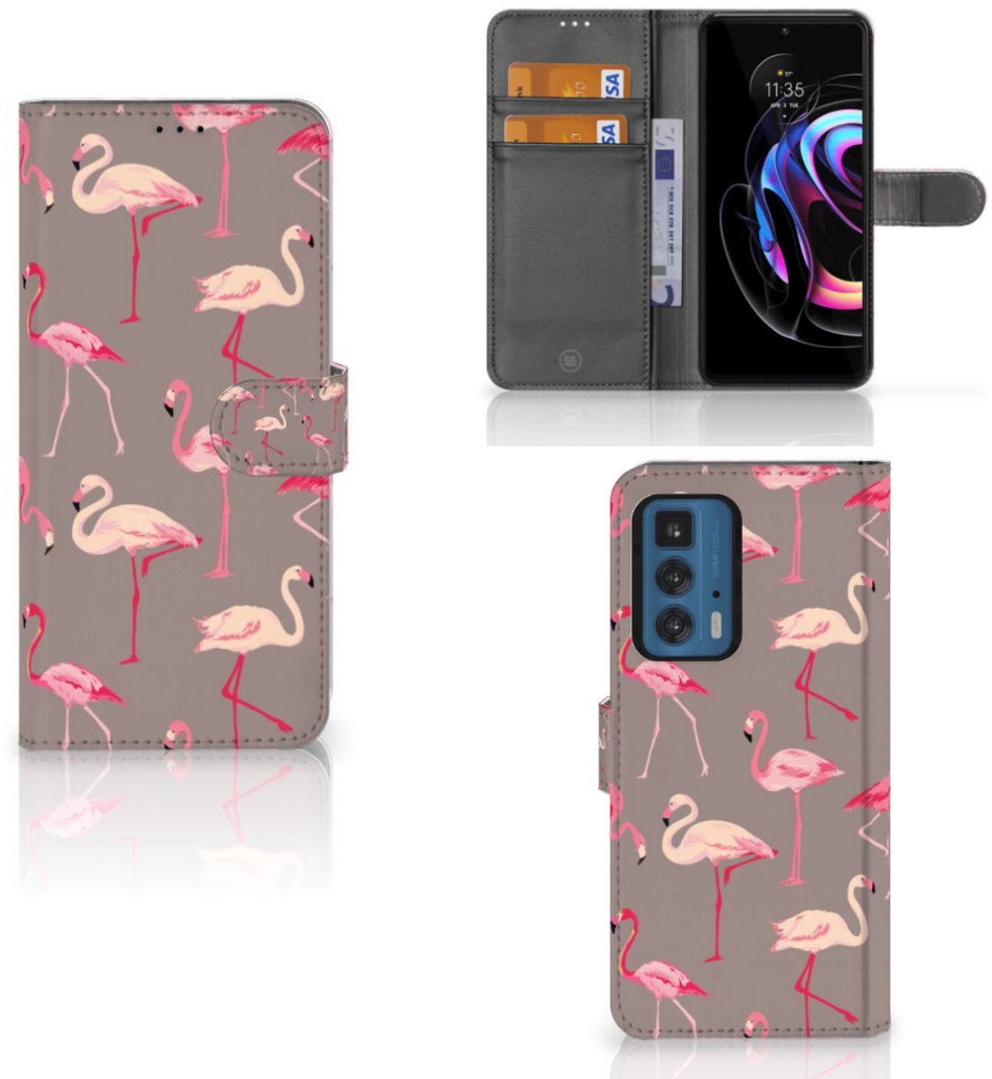 Motorola Edge 20 Pro Telefoonhoesje met Pasjes Flamingo