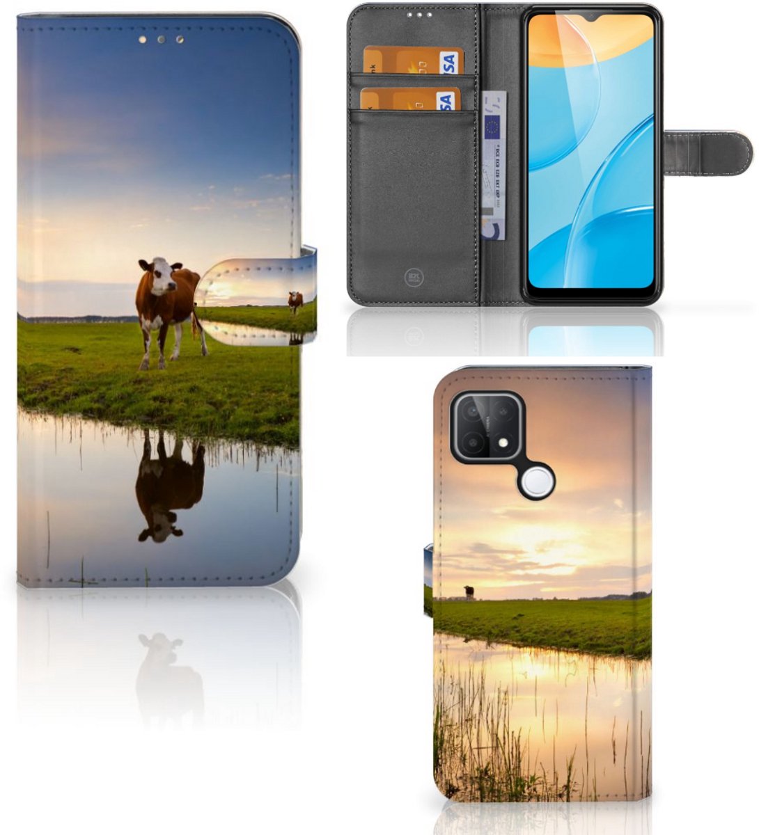 OPPO A15 Telefoonhoesje met Pasjes Koe