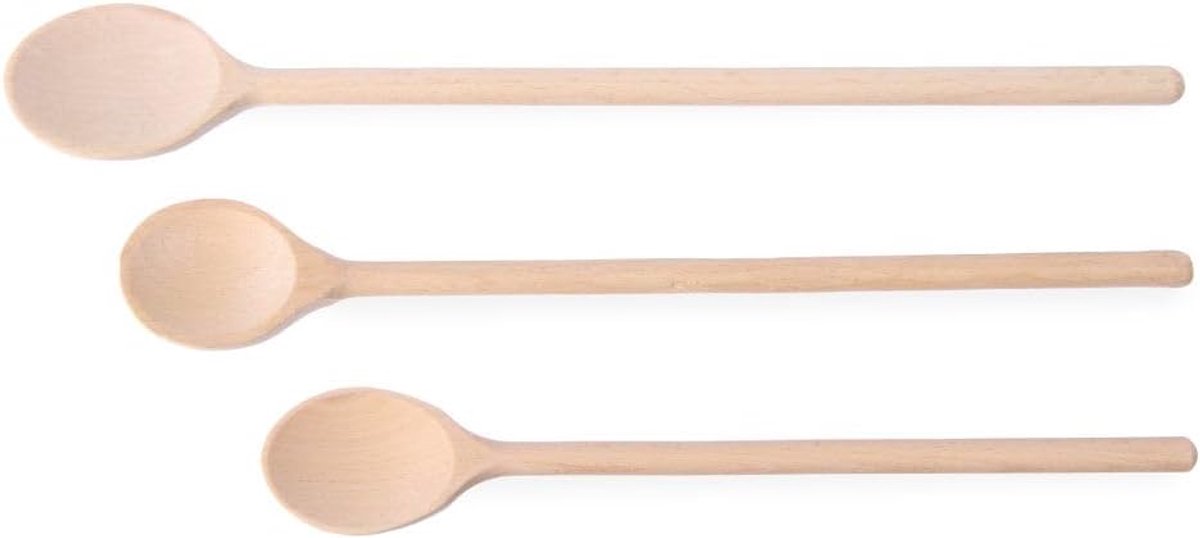 Houten Lepels Set van 3 - Verwarmingsbestendig en Lang Handvat voor Koken