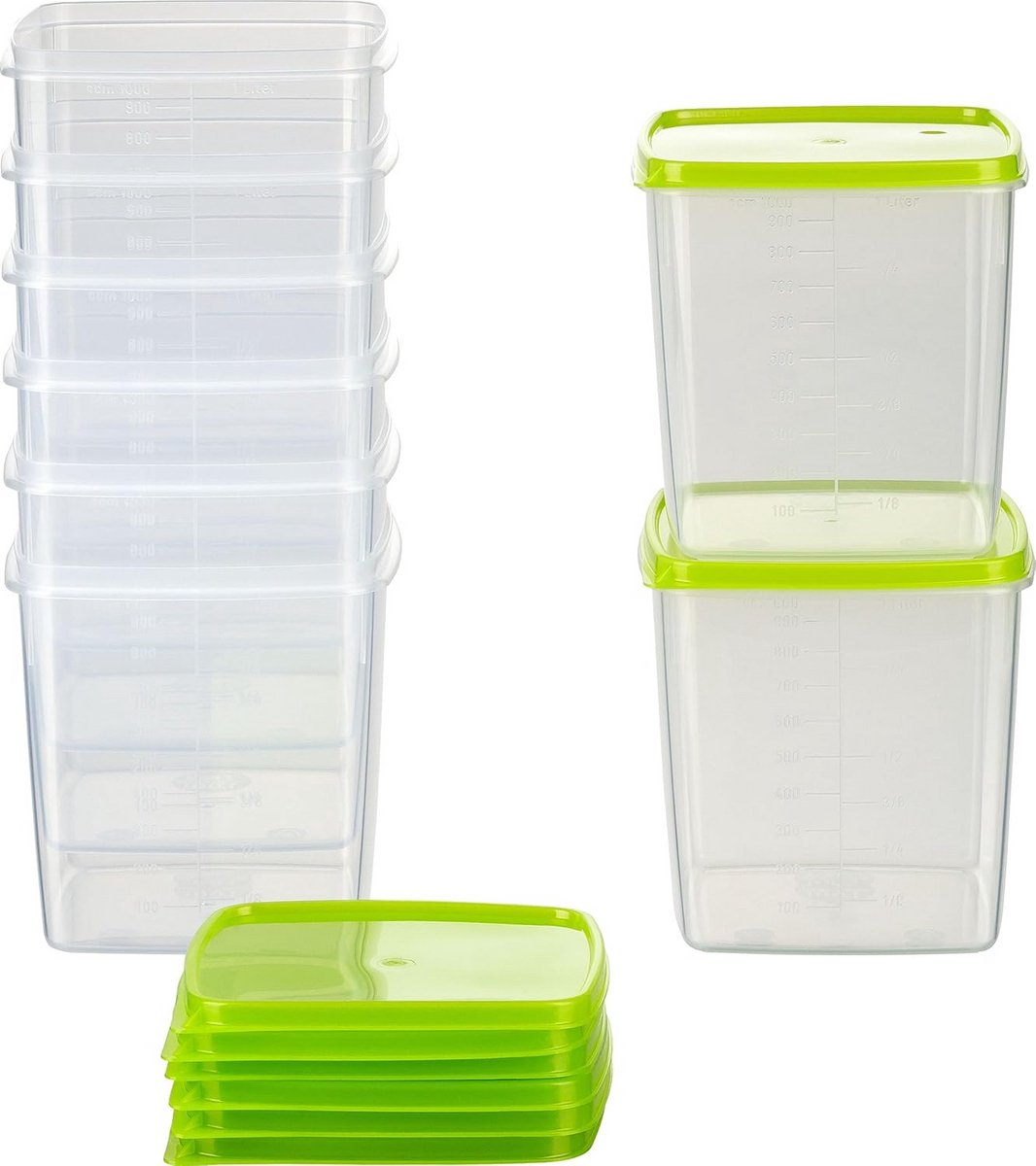 Set van 8 Voedselcontainers - 1 Liter Vierkante Kleurige Opbergdozen