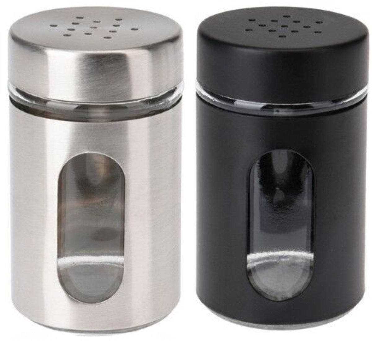 Excellent Houseware Peper- en Zoutstrooier set - glas - zwart en zilver - 94 ml