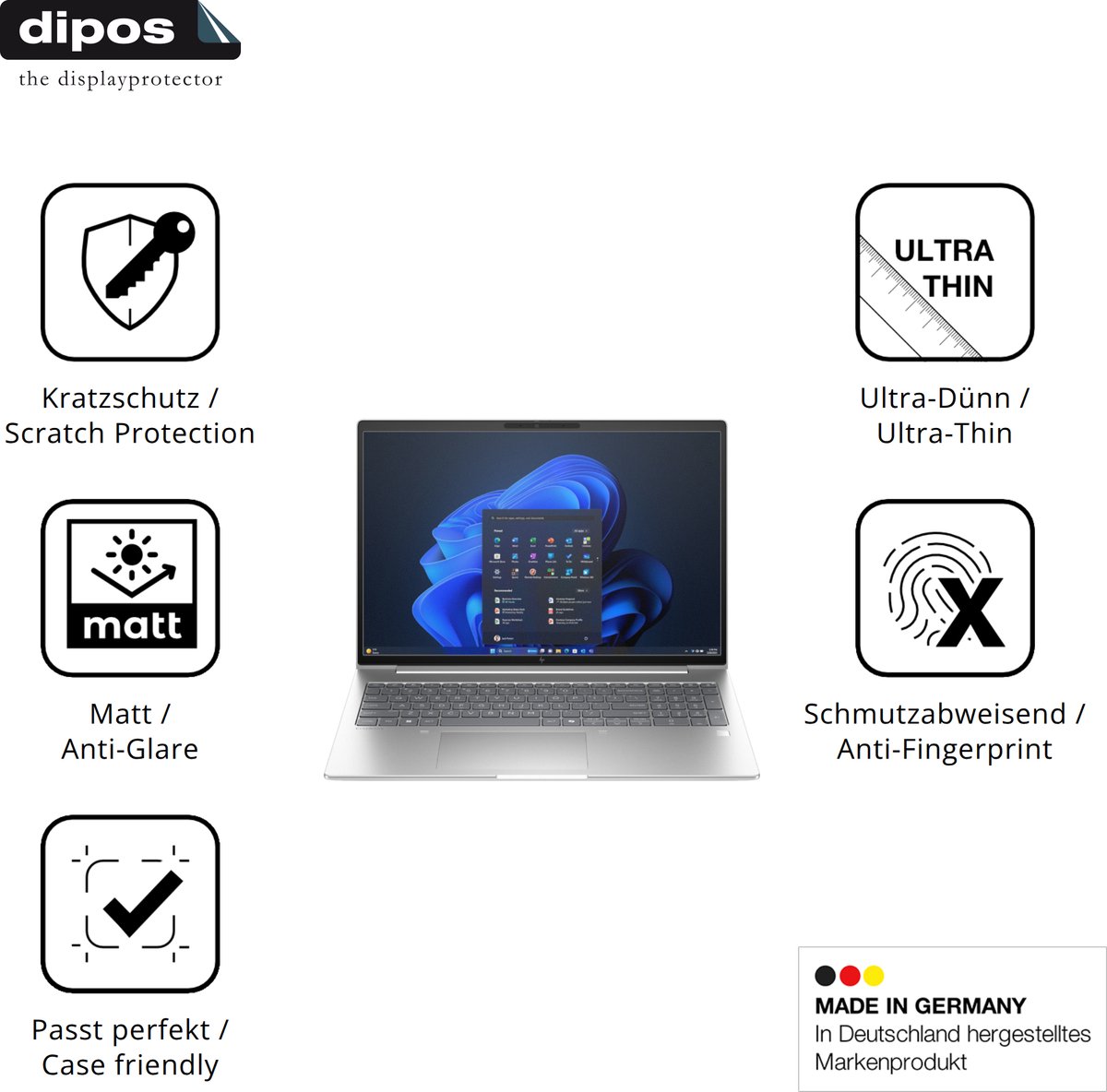 dipos – 2x Matte Beschermfolie geschikt voor HP EliteBook 6 G1i 16 Zoll | Krasbestendige & antireflecterende Screenprotector Ultra-Thin