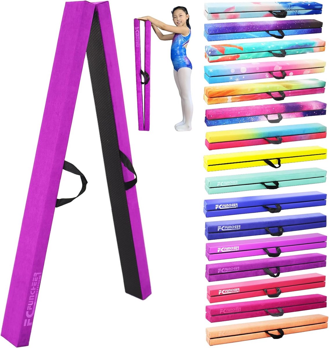 Opvouwbare Gymnastiekbalk - 8FT Houten Kern met Antislip Bodem en Draaggreep