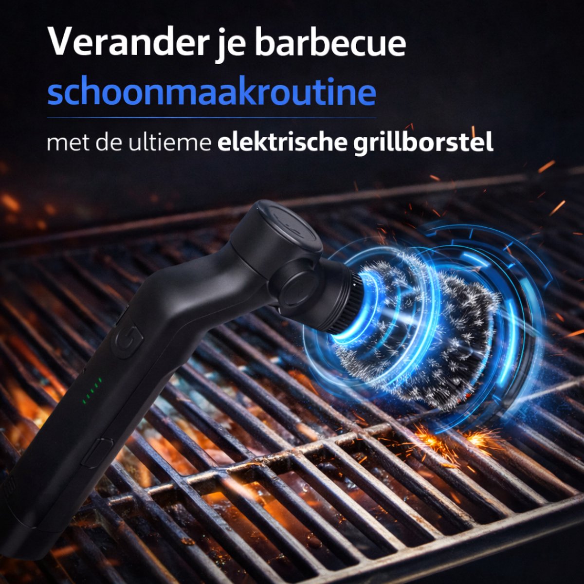 Elektrische Barbecueborstel – 2-in-1 Met Verwisselbare Rollen, 2600 MAh Accu, 3 Snelheden, 270° Verstelbare Kop, Waterdicht (IPX7), Ideaal Voor Elke Grill
