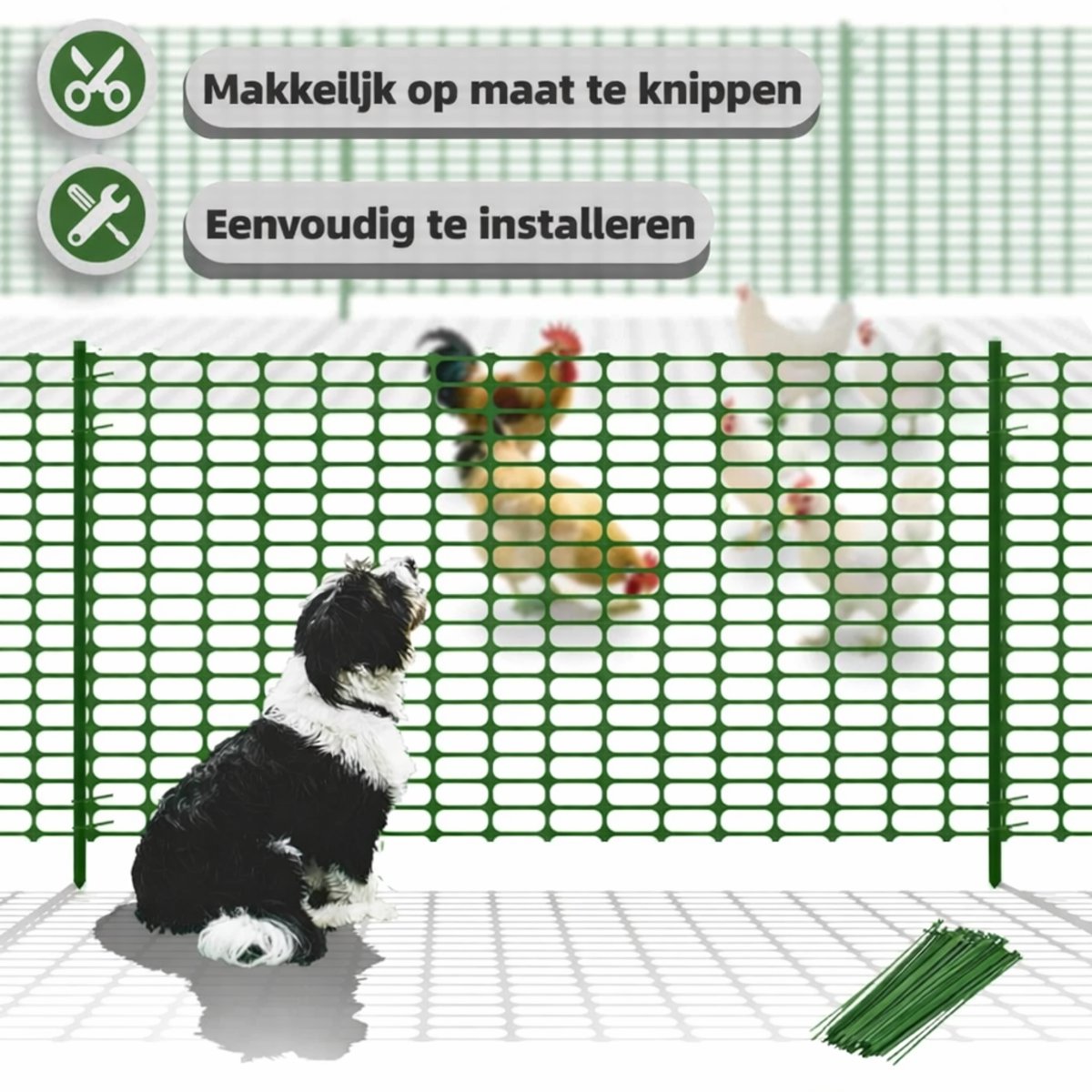 Hondenhek Tuin Complete Set met Palen – Kunststof Omheiningsnet 1m Hoog – Tuingaas Tuinafsluiting voor Hond, Kat, Kip & Kleine Dieren – Groen – 15m