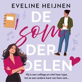 Boekcover met titel 'De som der delen' van Eveline Heijnen, met illustraties van een vrouw en een man.