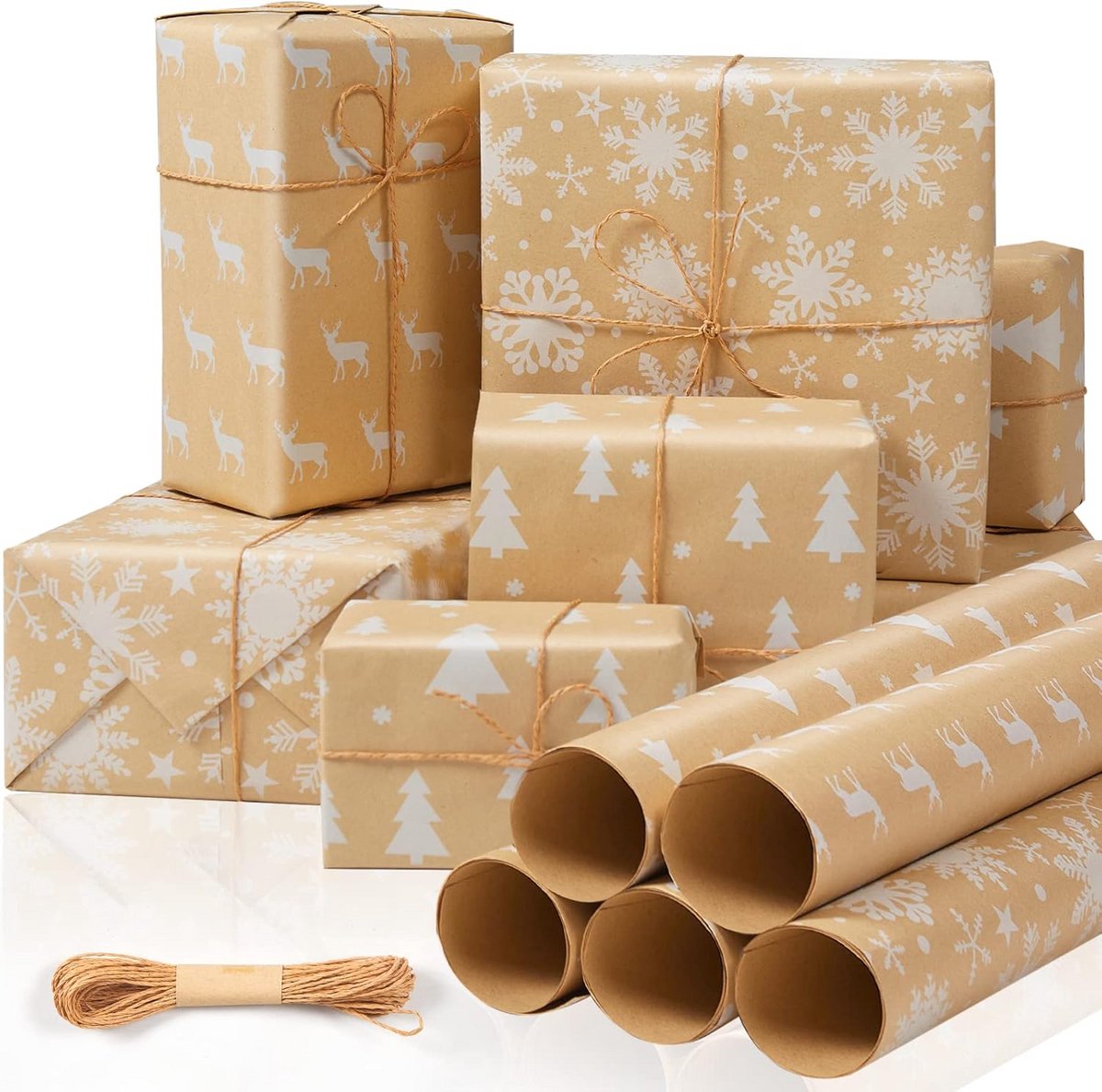 Set van 5 rollen kerstpapier voor cadeaus - Perfect voor Kerstmis en verjaardagen