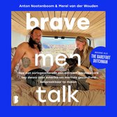 Boek 'Brave men talk' met een man, vrouw en hond op een bed. Tekst: 'brave men talk'.